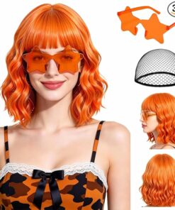 Orange Short Wavy Bob Wigs BE38