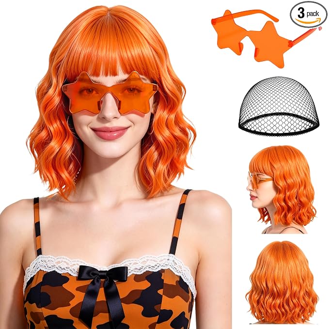 Orange Short Wavy Bob Wigs BE38