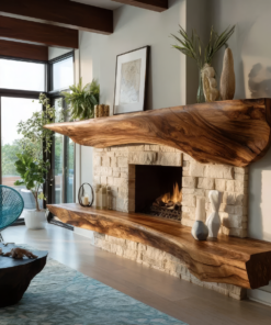 Sculpted Solid Hardwood Floating Fireplace Mantel Shelf