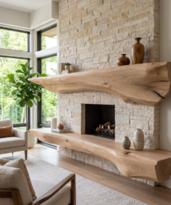 Alternative view of Sculpted Solid Hardwood Floating Fireplace Mantel Shelf