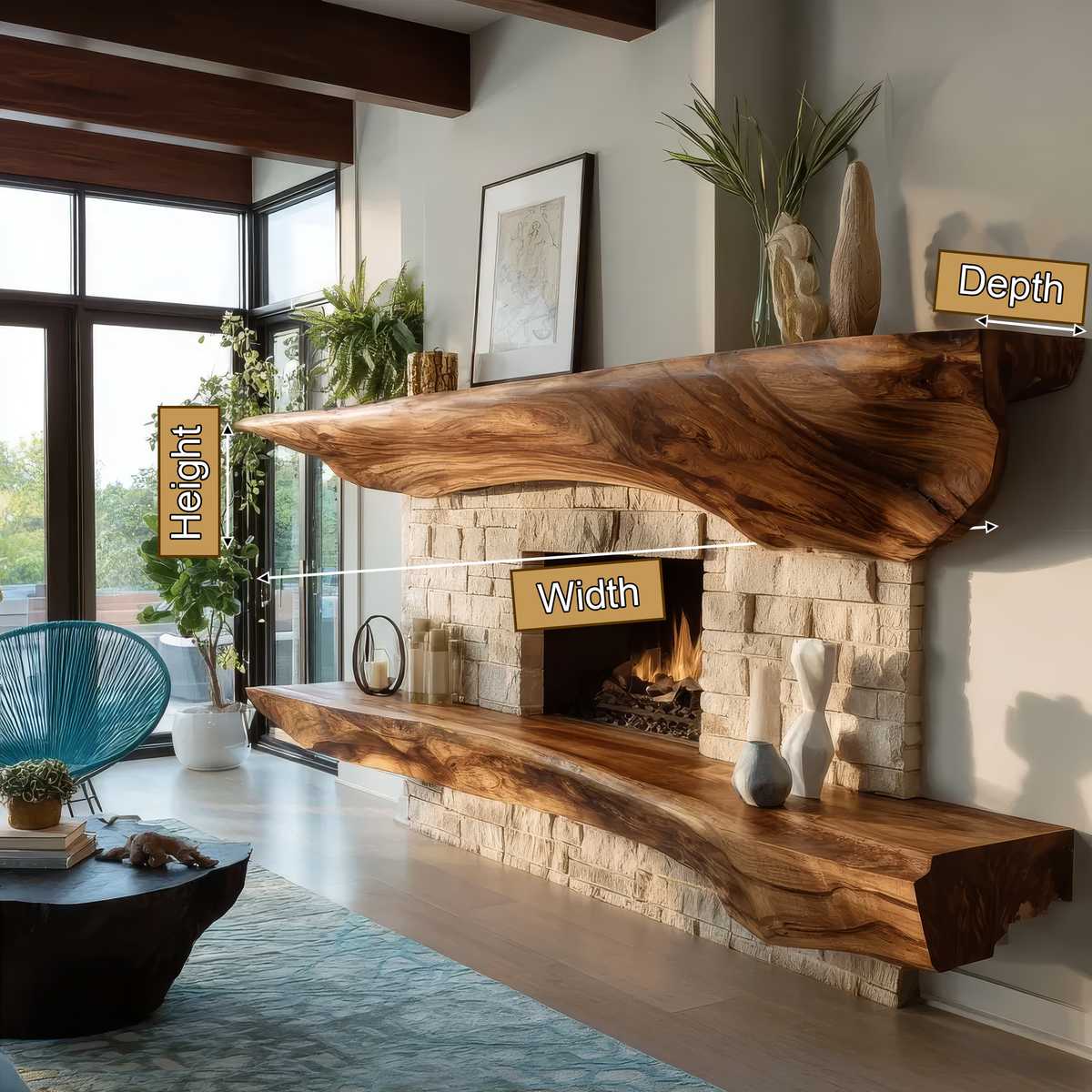 Sculpted Solid Hardwood Floating Fireplace Mantel Shelf - Image 8