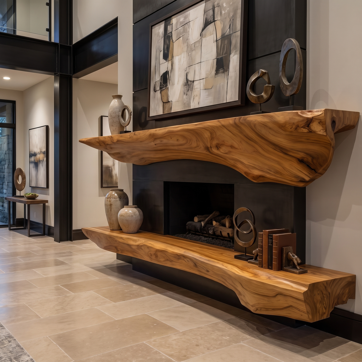 Sculpted Solid Hardwood Floating Fireplace Mantel Shelf - Image 3