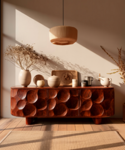 Alternative view of Sculpted Solid Walnut Sideboard Cabinet with Carved Concave Doors