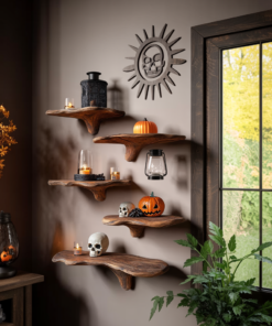 Alternative view of Live Edge Solid Wood Mushroom Floating Shelf, Mid-Century Style