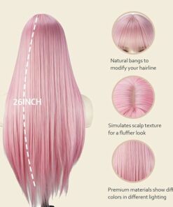Alternative view of Pink Long Straight Wig With Bangs BE44