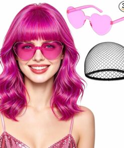 Pink Purple Short Wavy Bob Wigs BE37