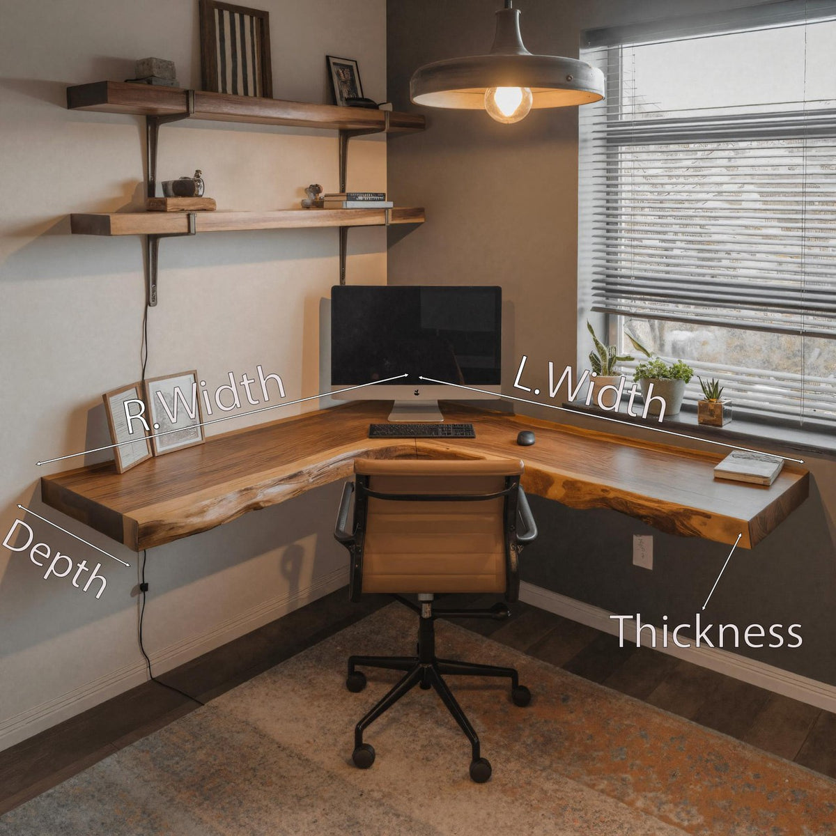 Floating Live Edge Solid Wood Corner Desk for Home Office - Image 6