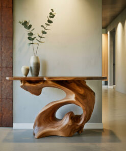 Alternative view of Live Edge Slab Console Table with Sculptural Solid Wood Base