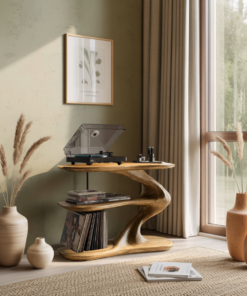 Alternative view of Sculpted Solid Wood Record Player Stand with Wave Contours