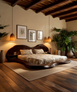 Alternative view of Solid Wood Wave Platform Bed Frame with Sculpted Headboard