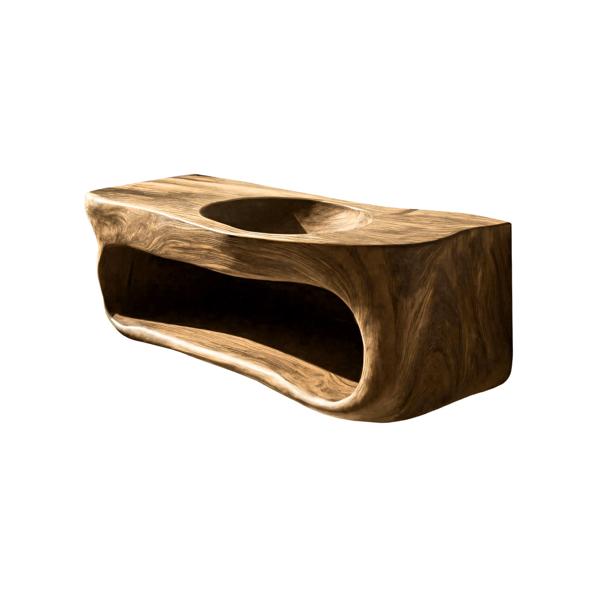 Solid Wood Floating Bathroom Vanity with Carved Integrated Sink - Image 6