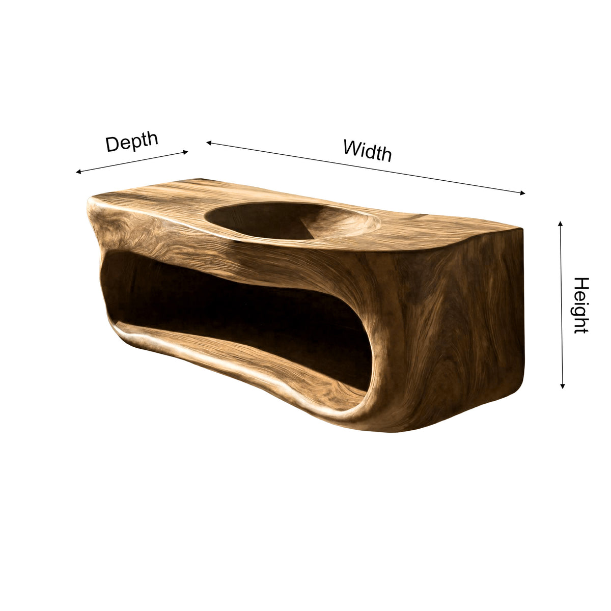 Solid Wood Floating Bathroom Vanity with Carved Integrated Sink - Image 5