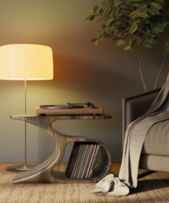 Alternative view of Sculpted Solid Wood Record Player Stand with Curved Vinyl Storage