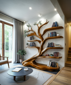 Alternative view of Leaning Tree Live Edge Solid Wood Bookshelf, Floor Standing