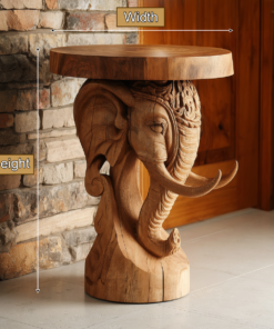 Alternative view of Elephant Carved Solid Hardwood Pedestal Stand with Round Top