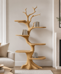 Alternative view of Tall Solid Hardwood Tree Bookshelf with Branch Display Shelves