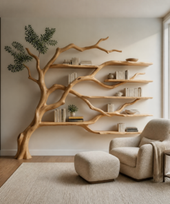 Alternative view of Solid Wood Tree Bookshelf with Wide Sculpted Branch Shelves
