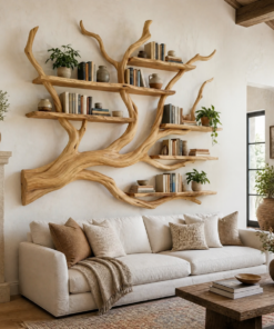 Alternative view of Solid Hardwood Floating Tree Bookshelf with Branching Canopy
