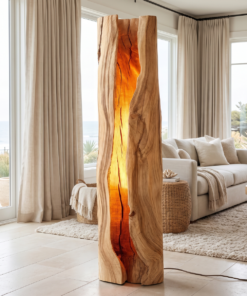 Alternative view of Live Edge Solid Wood Floor Lamp with Integrated LED Center Split