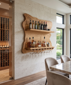 Alternative view of Live Edge Wood Wall Wine Shelf with Integrated Stemware Rack