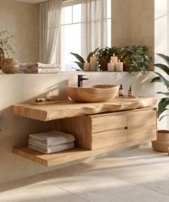 Alternative view of Live Edge Solid Wood Floating Vanity with Soft-Close Drawers