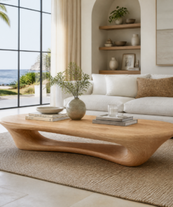 Alternative view of Sculpted Solid Wood Loop Base Coffee Table with Rounded Top