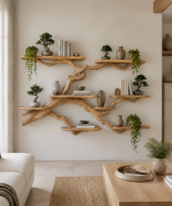 Alternative view of Solid Hardwood Floating Tree Bookshelf with Wide Branching Shelves