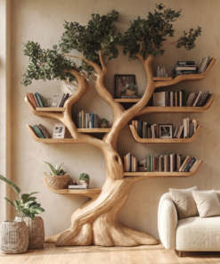 Alternative view of Solid Hardwood Tree Bookshelf with Carved Canopy and Root Base