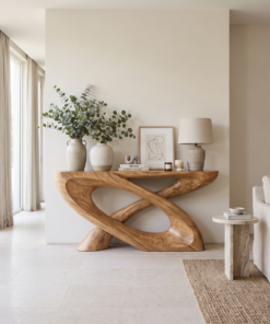 Alternative view of Sculpted Solid Hardwood Console Table with Looped Pedestal Base