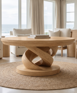 Alternative view of Round Solid Wood Coffee Table with Twisted Pedestal Base