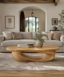 Alternative view of Low Sculpted Wood Coffee Table with Oval Loop Base