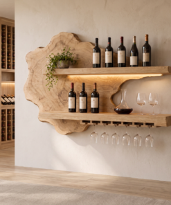 Alternative view of Live Edge Floating Wine Shelf with Back Panel and Stemware Rack