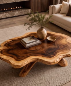 Alternative view of Solid Hardwood Coffee Table with Natural Edge Top and Arched Root Base
