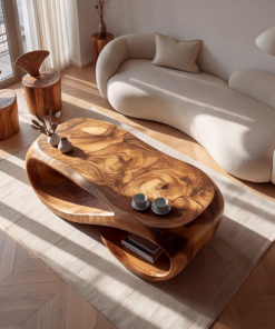 Alternative view of Looping Sculpted Solid Hardwood Coffee Table with Lower Shelf