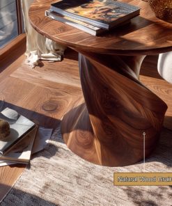 Alternative view of Twisted Pedestal Solid Wood Side Table with Round Top