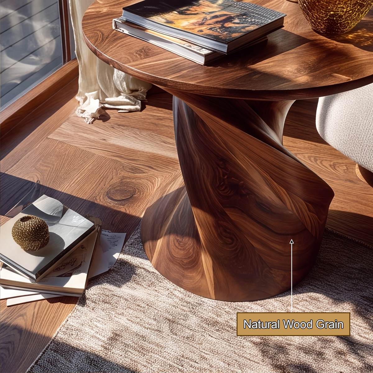Twisted Pedestal Solid Wood Side Table with Round Top - Image 2