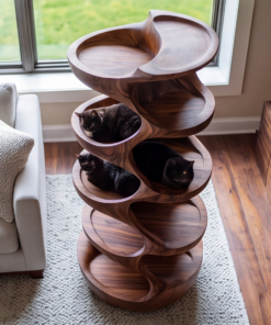 Alternative view of Sculpted Solid Wood Cat Tree with Hollowed Perching Platforms