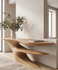 Alternative view of Cantilever Sculpted Solid Wood Console Table with Lower Shelf
