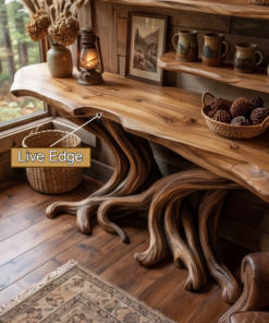 Alternative view of Tree Root Solid Wood Console Table with Live Edge Wall Shelves