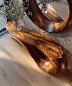 Alternative view of Sculpted Solid Wood Console Table with Wave Asymmetrical Base