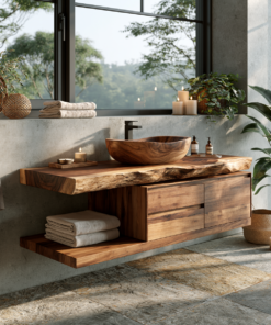 Live Edge Solid Wood Floating Vanity with Soft-Close Drawers