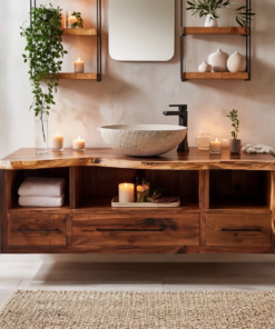 Alternative view of Live Edge Solid Wood Floating Bathroom Vanity with Drawers