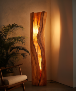 Live Edge Solid Hardwood Floor Lamp with Integrated LED Fissure