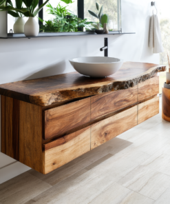 Live Edge Solid Hardwood Floating Bathroom Vanity with Drawers