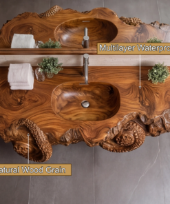 Alternative view of Octopus Carved Live Edge Floating Vanity with Integrated Sink