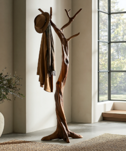 Sculpted Solid Wood Tree Coat Rack with Branch Hooks