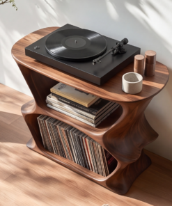 Alternative view of Solid Wood Open Frame Record Player Stand with Two Vinyl Cubbies