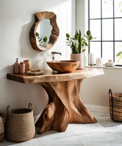 Solid Hardwood Freestanding Bathroom Vanity with Root-Form Base