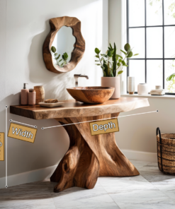 Alternative view of Solid Hardwood Freestanding Bathroom Vanity with Root-Form Base