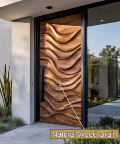 Alternative view of Wave-Carved Solid Wood Rectangular Single Entry Door